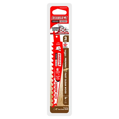 Diablo DS0603CP3 Reciprocating Saw Blade, 1 in W, 6 in L, 3 TPI, Carbide Cutting Edge