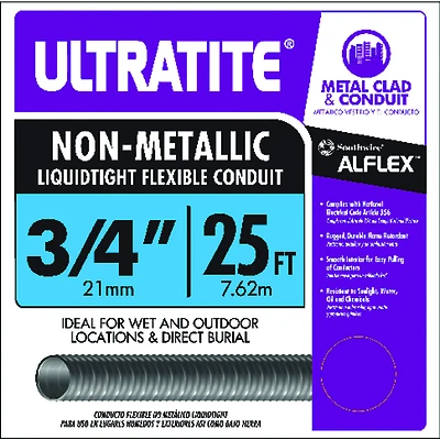 Southwire Ultratite 55094351 Flexible Non-Metallic Conduit, 3/4 In. x 25 Ft., Gray