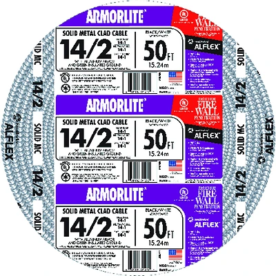 Southwire Armorlite 68579252 Armored Cable, 14 AWG, 2-Conductor, 50 Ft.