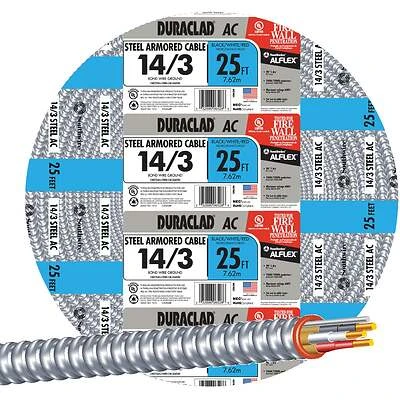 Southwire 55278521 Duraclad Armored Cable, 14/3, 25 Ft.