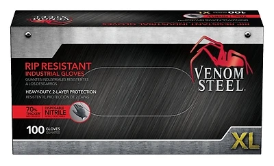 Steel Heavy Duty Nitrile Gloves, Xl, 100 Count, Powder-free, Black, 6 Mil Thick