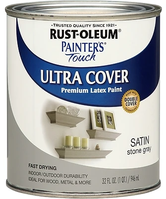 Rust-Oleum 267335 Painter's Touch Exterior Paint, Satin Stone Gray, 1 Qt