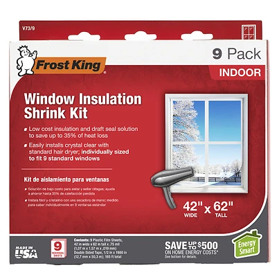Frost King V73/9H Window Insulation Kit, 42 x 62 In., 9-Pack