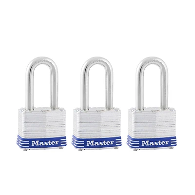 Master Lock 3TRILF Padlock, Keyed Alike Key, 9/32 in Dia Shackle, 1-1/2 in H Shackle, Steel Shackle, Steel Body
