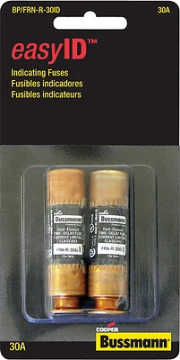 Bussmann FRN-R Series BP/FRNR-30ID Heavy-Duty Fuse, 30 A, 250 VAC, 125 VDC, 20, 200 kA Interrupt, Fiberglass Body, H