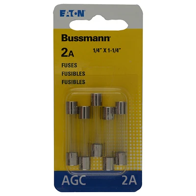 Bussmann AGC Glass Tube Fuse, Fast-Acting, 2-Amp, 250-Volt, 5-Pk.
