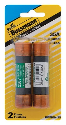 Bussmann NON Series BP/NON-35 Fuse, 35 A, 250 VAC, 125 VDC, 50 kA Interrupt, Melamine Body, K5, Cartridge Fuse
