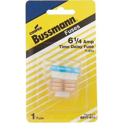 Cooper Bussmann BP/T-6-1/4 Time-Delay Plug Fuse, 6.25 A, 125 V