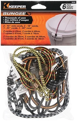 Keeper 06306 Bungee Cord, 10 in L, Rubber, Multi-Color, Hook End