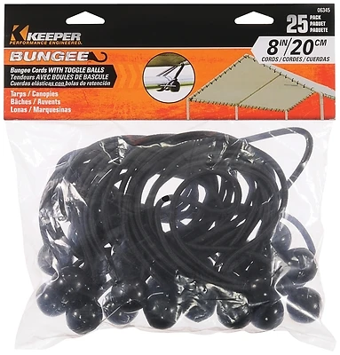 Keeper 06345 Bungee Cord, 8 In., Black, 25-Pack