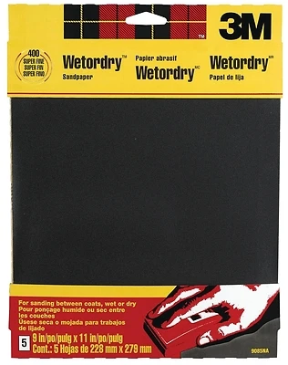 Waterproof Silicone Carbide Sandpaper, 400-Grit, 9 x 11 In., 5-Pk.