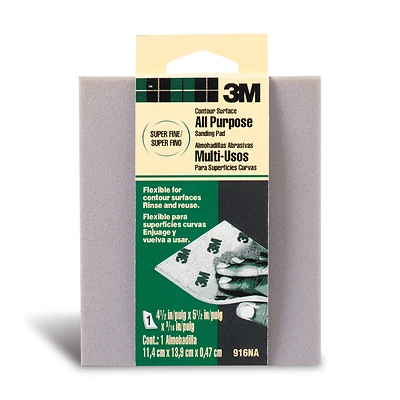 3M 916DC-NA Contour Sanding Sponge, Extra Fine 180 Grit, 4.5 x 5.5 In.
