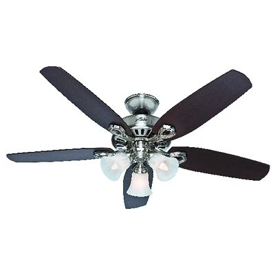 Hunter 53237 Builder Plus Ceiling Fan with Light, Brushed Nickel, 52-In.