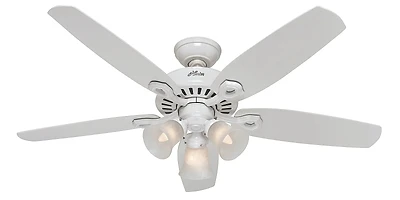 Builder Plus Ceiling Fan with Light, White With Marbled Glass, 5 Blades,  52-In.