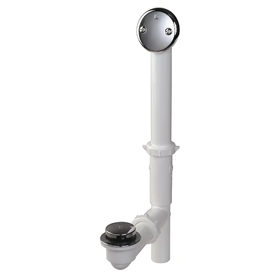 Keeney 63W Tip Toe Tub Drain Assembly, White Plastic, Chrome