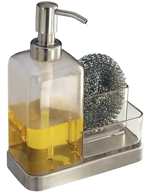 iDesign 67080 Forma Soap Dispenser and Sponge Caddy, Stainless Steel, 16 Oz