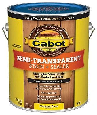 Cabot 16306-07 Deck & Siding Stain, Semi-Transparent, Neutral Base, 1-Gallon