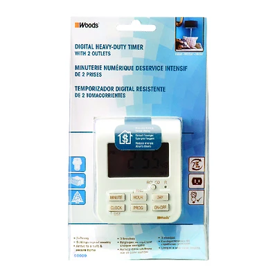 Woods 50009 Digital Timer, 3-Outlet, 7-Day, 15A 125V 1875W