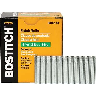 Bostitch SB16-1.50 Finish Nails, 16 Gauge, 1-1/2 In., Coated, 2,500-Ct.