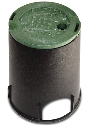 7 Inch Round Black & Green Valve Box With Snap-in Cover - Model 107bc
