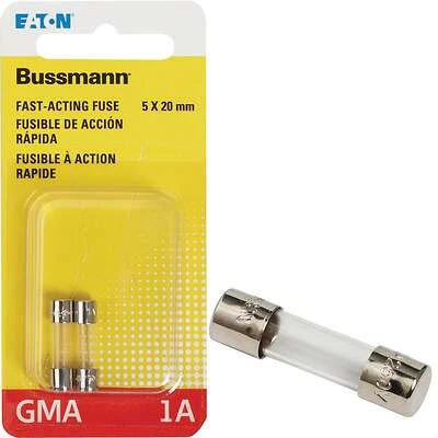 Bussmann BP/GMA-1A Fast-Acting Glass Fuse, 1A, 125/250V, 2-Pk.