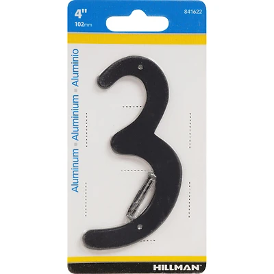 Hillman 841622 House Address Number 3, Nail-On, Black Aluminum, 4-In.