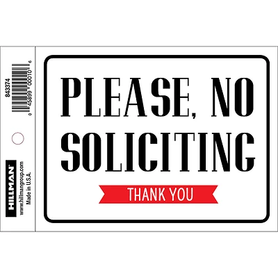 Hillman 843374 No Soliciting Sign, 4 x 6-In.