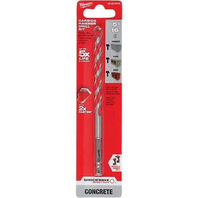 Milwaukee SHOCKWAVE Impact Duty 48-20-9016 Drill Bit, 5/16 in Dia, 6 in OAL, Wide Flute, 1/4 in Dia Shank, 3-Flat Shank