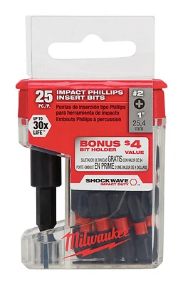 Milwaukee SHOCKWAVE 48-32-5009 Bit Tip Holder, #2 Drive, Phillips Drive, 1/4 in Shank, Hex Shank, Steel