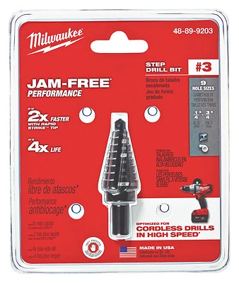 Milwaukee 48-89-9203 #3 Step Drill Bit, 1/4–3/4 In., 9 Steps, Black Oxide