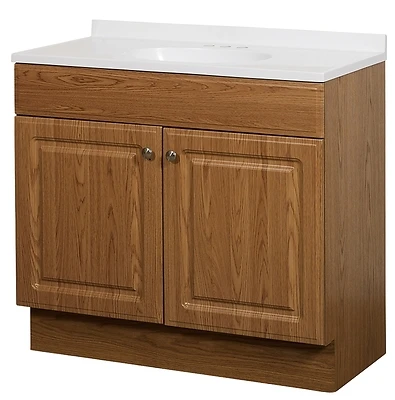 Oak 36 In. W X 35 In. H X 18 In. D Vanity With White Cultured Marble Top