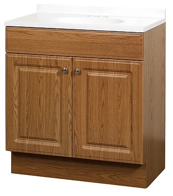 Oak 30 In. W X 35 In. H X 18 In. D Vanity With White Cultured Marble Top