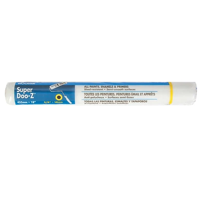 Wooster SUPER DOO-Z R205-18 Roller Cover, 3/8 in Thick Nap, 18 in L, Fabric Cover, White