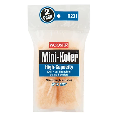 Wooster R231-4 Mini-Koter Paint Roller Cover, 4 x 0.5 In., 2-Pack