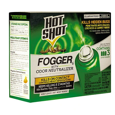 Hot Shot 96180 Fogger with Odor Neutralizer, 2000 cu-ft Coverage Area, Light Yellow/Water White