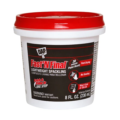 Dap 12140 Fast 'N Final Lightweight Spackling Paste, White, 1/2 Pt