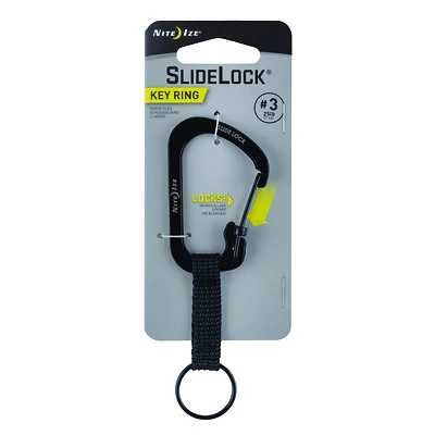 Nite Ize CSLW3-01-R6 SlideLock Carabiner with Key Ring, Black, 1-1/2 In.