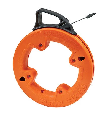 Klein Tools 56335 Fish Tape, 0.25 x 0.03 in Tape, 25 ft L Tape, Steel Tape, Black/Orange Case