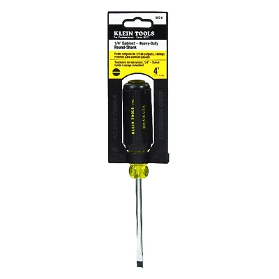 Klein Tools 605-4 Screwdriver, 1/4 x 4-In. Cabinet Tip, Cushion Grip