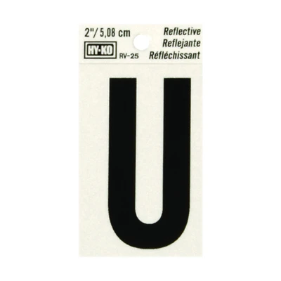 Hy-Ko RV-25/U Reflective House Address Letter U, Black/Silver Vinyl, 2-In.