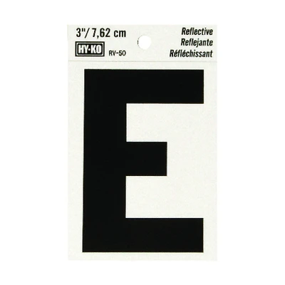 Hy-Ko RV-50/E Reflective Vinyl Address Letter E, Black/Silver, 3-In.