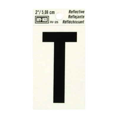 Hy-Ko RV-25/T Reflective Address Letter T, Black/Silver Vinyl, 2 In.