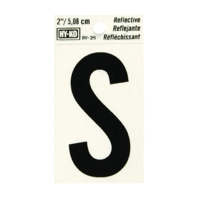 Hy-Ko RV-25/S Reflective Address Letter S, 2 In., Black/Silver Vinyl, Adhesive