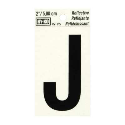 Hy-Ko RV-25/J House Address Letter J, Reflective Black/Silver Vinyl, 2-In.