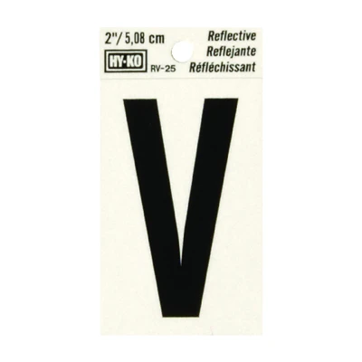 Hy-Ko RV-25/V Reflective House Address Letter V, Black/Silver, 2-In.
