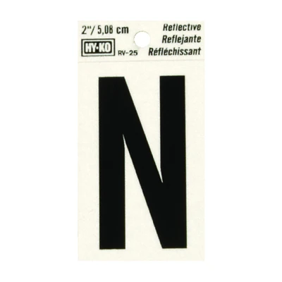 Hy-Ko RV-25/N Reflective Address Letter N, Black/Silver, 2-In.