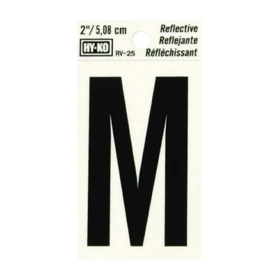 Hy-Ko RV-25/M House Address Letter M, Reflective Black/Silver Vinyl, 2-In.