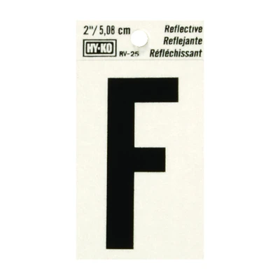 Hy-Ko RV-25/F Reflective House Address Letter F, Black/Silver, 2-In.