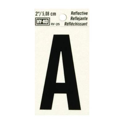 Hy-Ko RV-25/A House Address Letter A, Reflective Black/Silver Vinyl, 2-In.