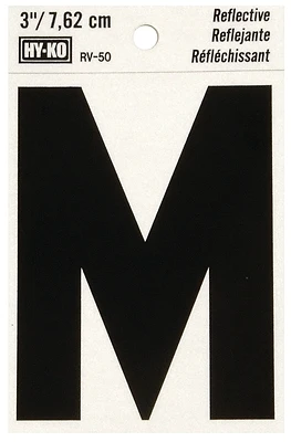Hy-Ko RV-50/M Reflective Address Letter M, Black/Silver Vinyl, 3-In.